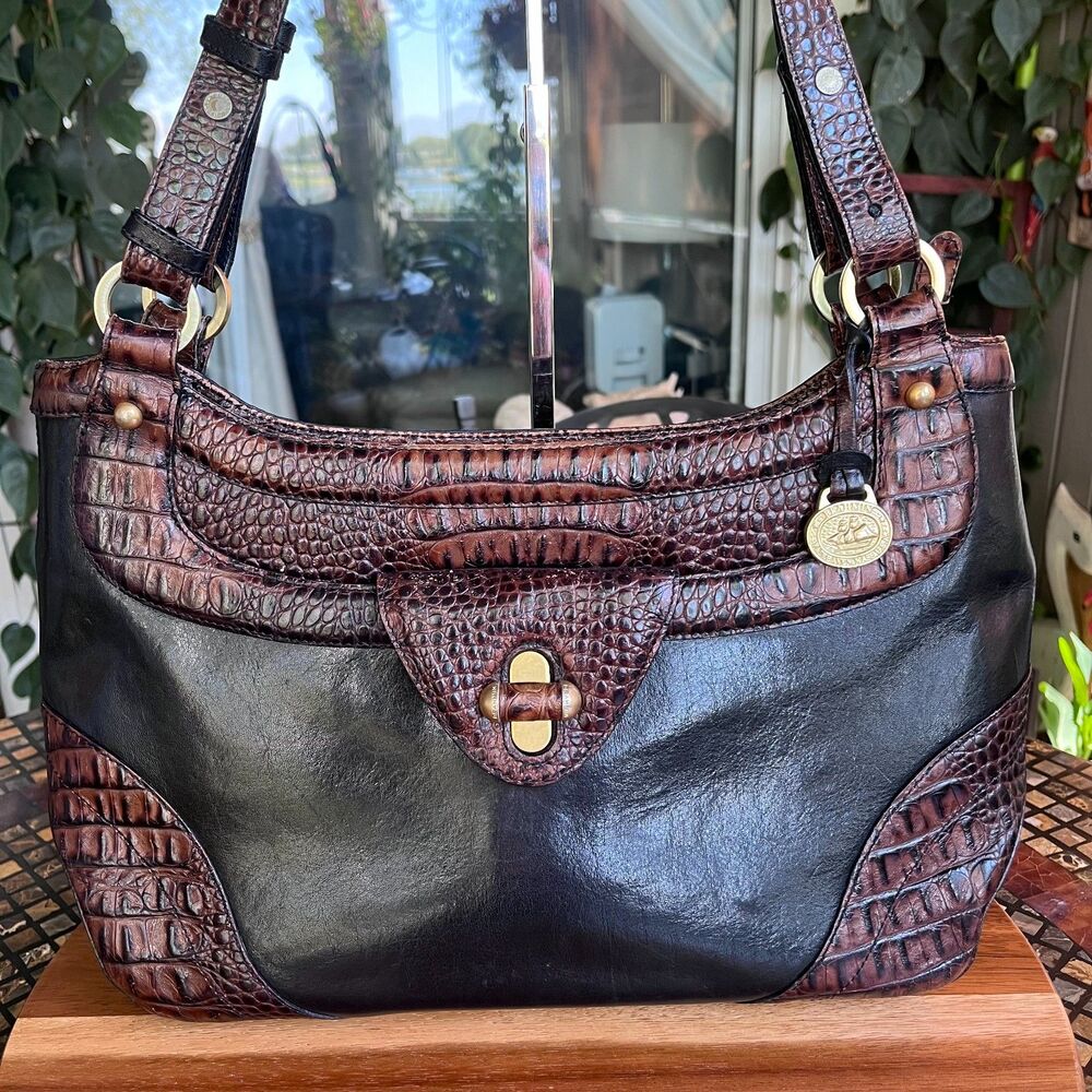 Brahmin Tuscan Melbourne Croc Embossed Black Leather Tote Bag *RARE*